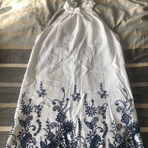 White Summer Dress with Blue Lace